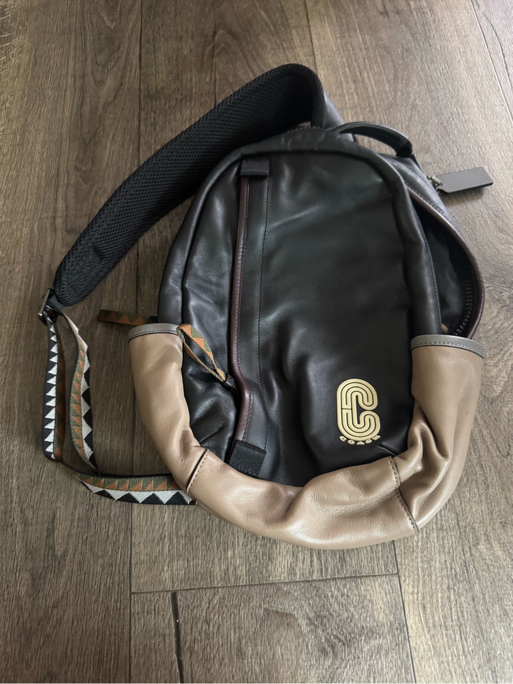Coach Brown and Tan Women's Backpack with Patterned Strap